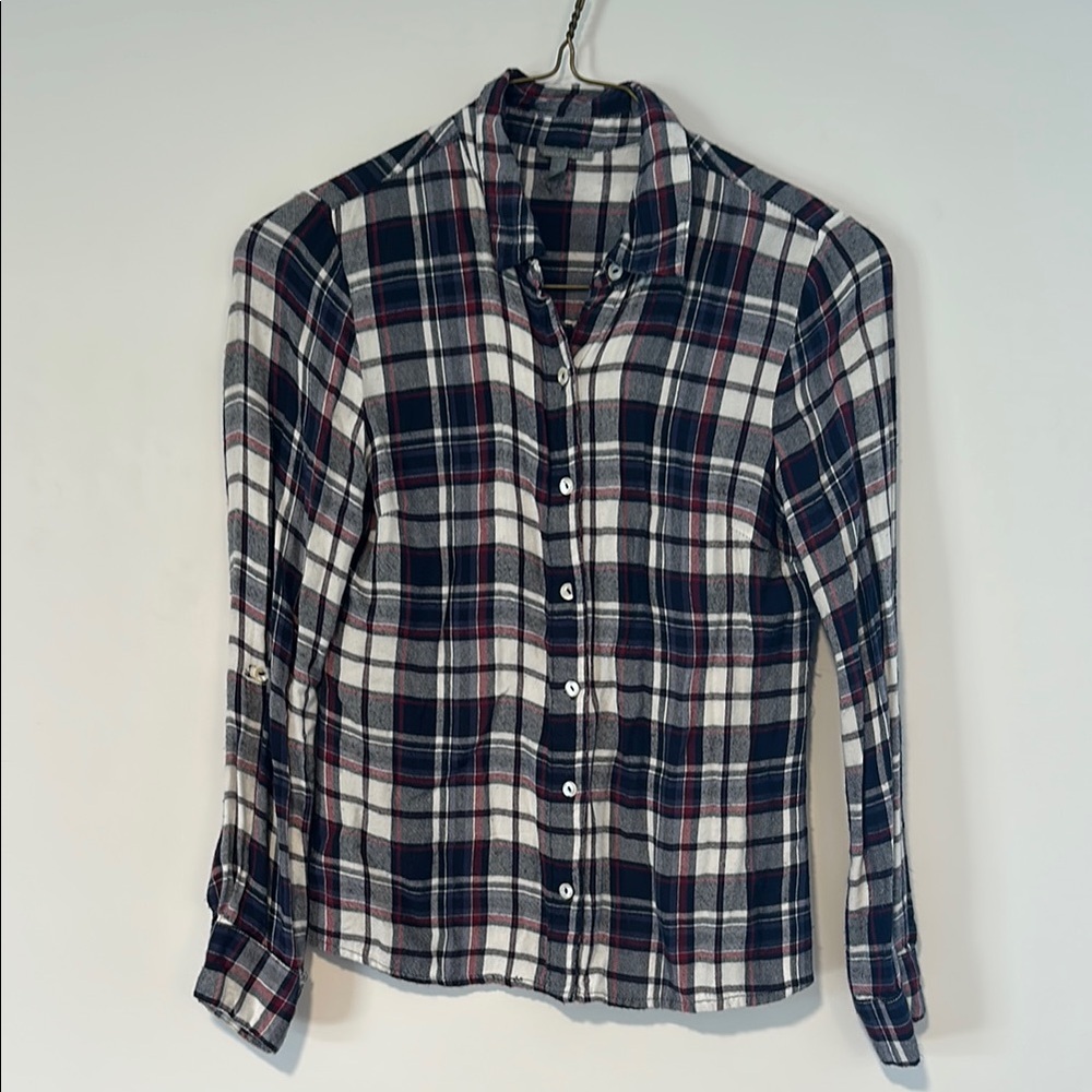 Charlotte Russe Blue and White Fitted Button Down Shirt